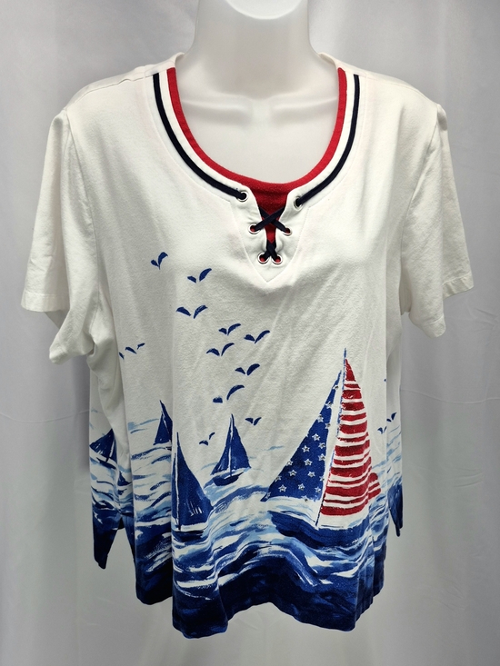 Alfred Dunner Tops - NWOT Alfred Dunner Nautical Sailboat American Flag Knit Tee Shirt XL Patriotic